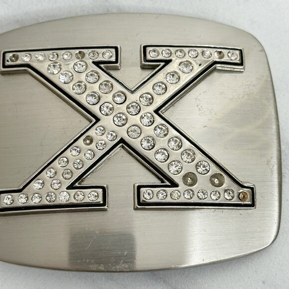 Rhinestone X Letter Initial Monogram Silver Tone Belt Buckle ✨ - Picture 3 of 8